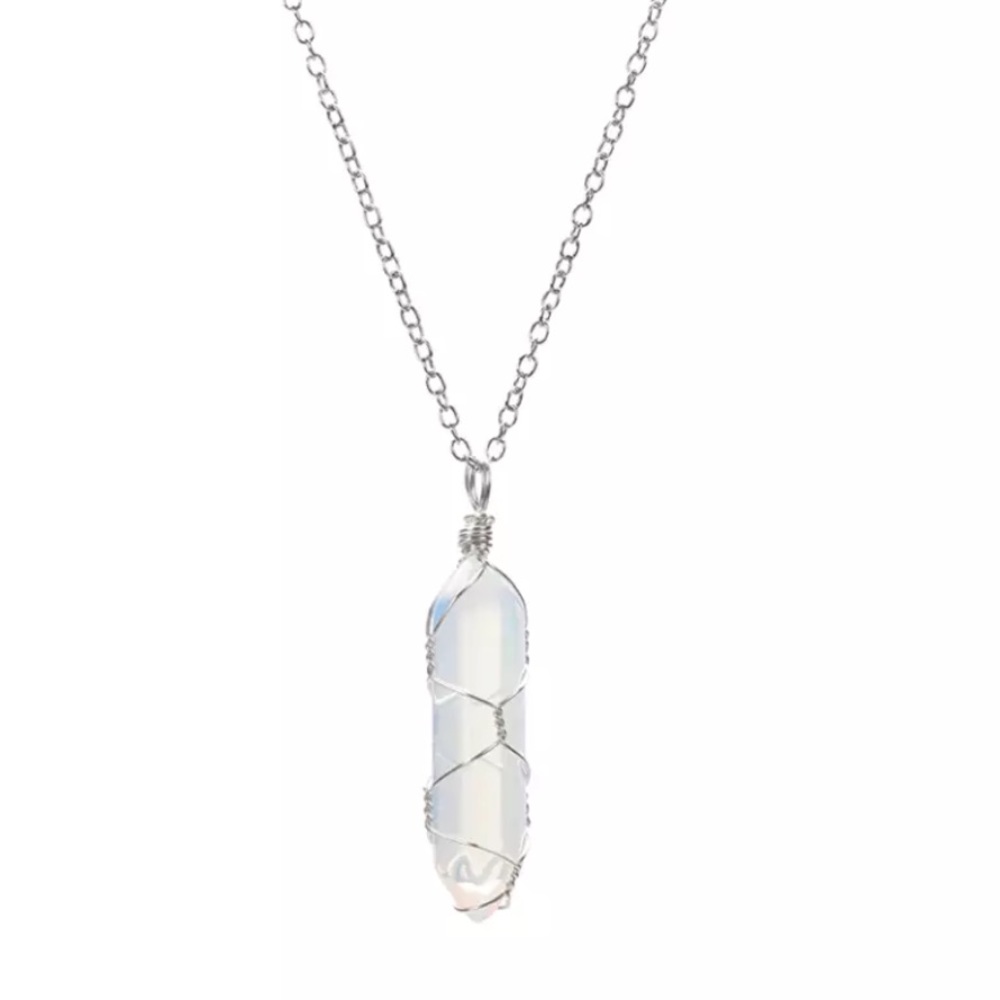 Silver chain with opalite point necklace